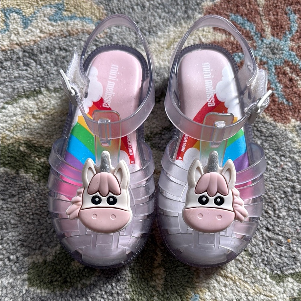 Mini Melissa Clear Jelly Sandals with Whimsical Unicorn Design